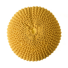 Poseidon Knitted Cotton Round Pouf, Yellow