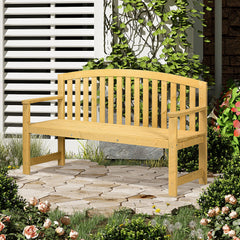 56" Outdoor Wood Bench, 2-Seater Garden Bench with Backrest and Armrest, Patio Bench for Patio, Porch, Poolside, Balcony, Natural