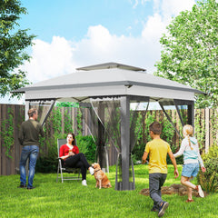 12' x 12' Pop Up Canopy Tent with Netting and Carry Bag, Instant Sun Shelter with 137 sq.ft Shade, Tents for Parties, Height Adjustable, for Outdoor, Garden, Patio, Gray