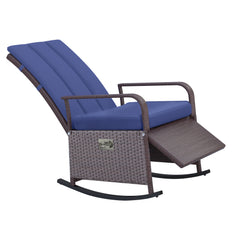 PE Rattan Rocking Recliner with Footrest, Blue