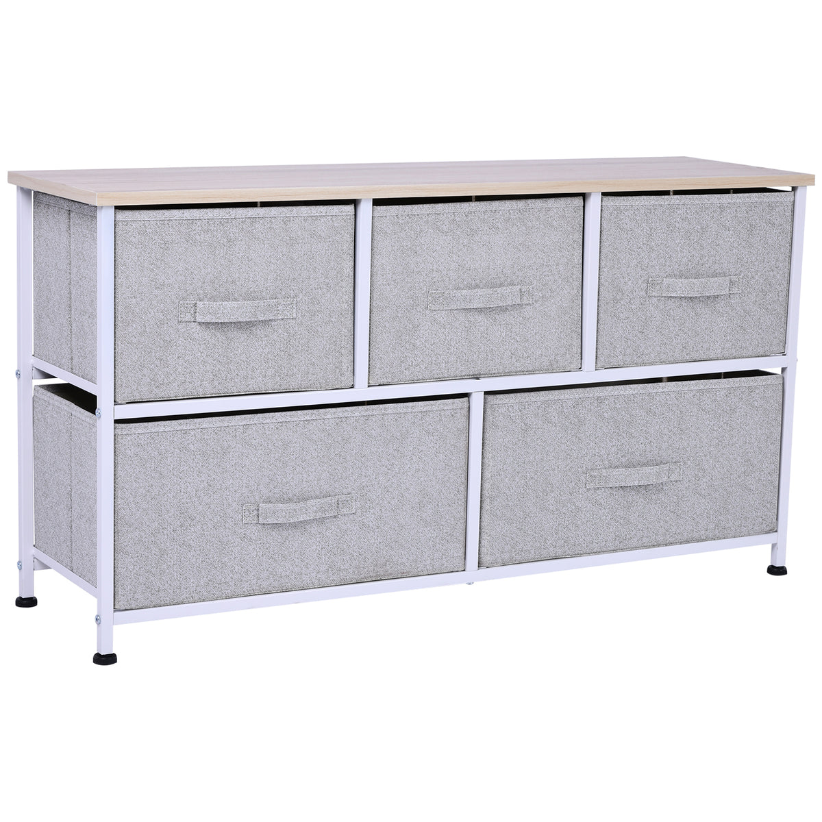 40" L 5 Drawer Horizontal Storage Cube Dresser Unit Bedroom Organizer Living Room Shelf Tower with Fabric Bins, Light Gray