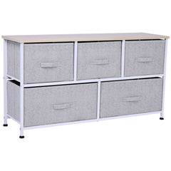 40" L 5 Drawer Horizontal Storage Cube Dresser Unit Bedroom Organizer Living Room Shelf Tower with Fabric Bins, Light Gray