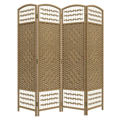 4 Panel Folding Room Divider Portable Privacy Screen Wave Fiber Room Partition for Home Office Natural