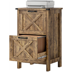 Vertical File Cabinet with 2 Drawers, Rustic Farmhouse Office Storage Cabinet for A4, Letter Size, Rustic Brown