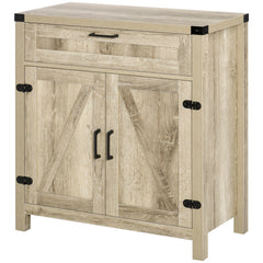 Modern Farmhouse Sideboard with Storage, Buffet Cabinet with 2 Barn Doors and Drawer for Dining Room, Oak