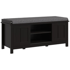 Modern Shoe Storage Bench, Entry Way Bench with Cushion, 2 Sliding Doors, Storage Ottoman Bench, Holds 10 Pairs, Black
