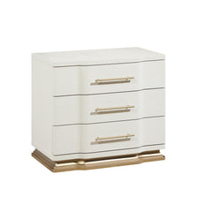 Cassandra 3-Drawer Nightstand in Beige with Textured Finish and Gold Finish Handles