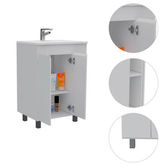 2 Piece Bathroom Set with Sink,  Acra Free Standing Vanity + Magna Linen Cabinet , White