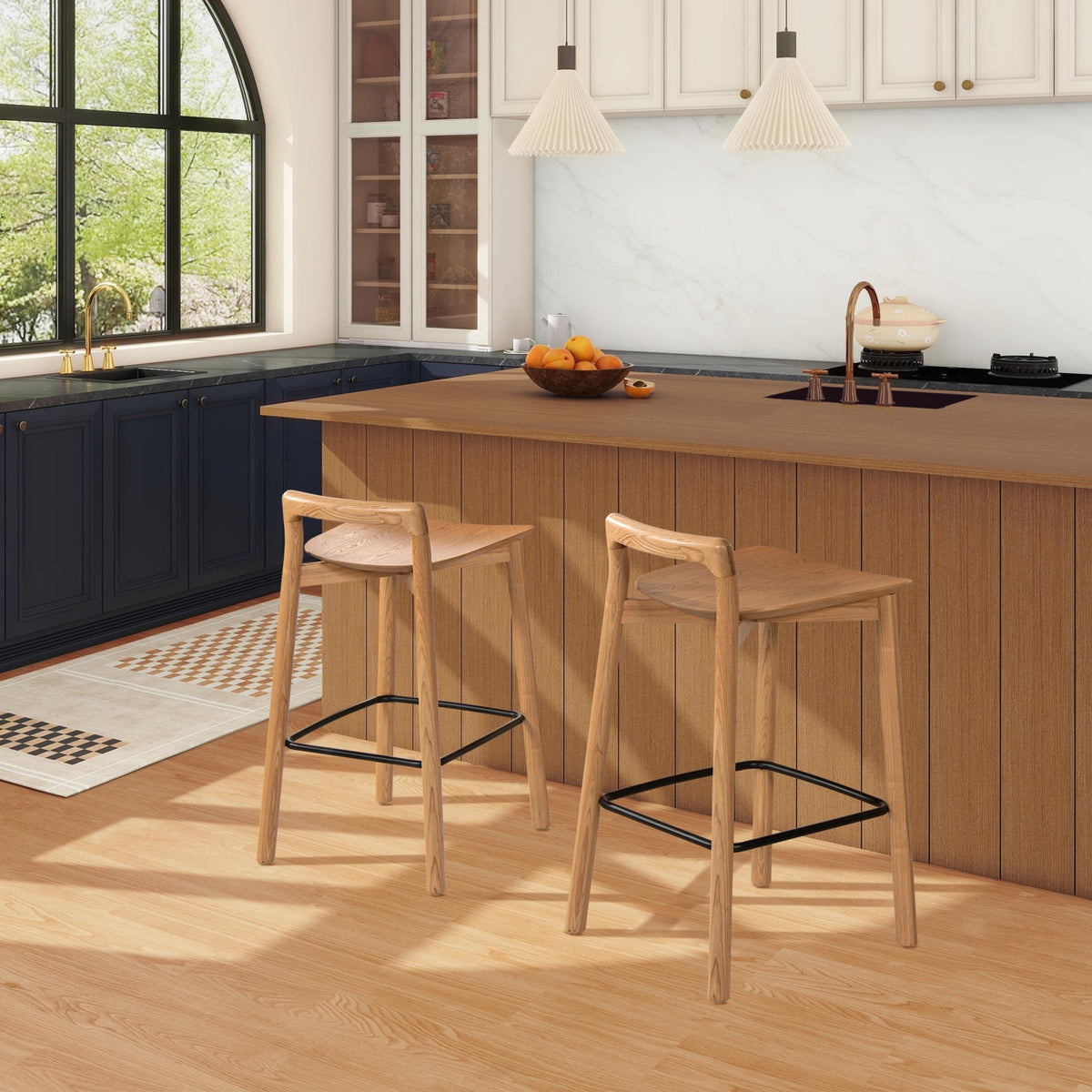 Shangri-La 26.5" Modern Minimalist Low Back Wood Counter Stool, Natural Blonde Ash Wood