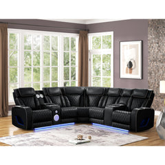 Hephaestus Modern Style power recliner sectional with Bluetooth speaker and LED made with wood & metal, Massage Function Included -Black