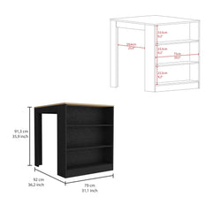 Zenith Kitchen Counter Dining Table ,Two Legs, Three Side Shelves -Black / Pine