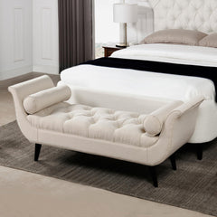 Melody Tufted Flared Arm Entryway Bench, Sky Neutral Beige Polyester