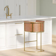 31" Bar Stool – Tobacco Brown Faux Leather with Brass-Finish Metal Base, 1PC