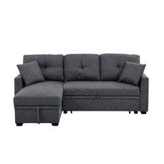 76.5" Linen Blend Upholstered Sectional with Pull-Out Bed and Chaise Storage