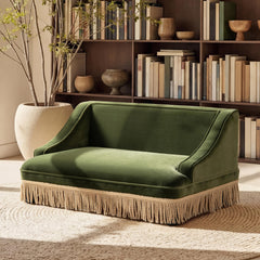 Uranus 33" Medium Princess Pet Bed Sofa with Fringe Skirt, Olive Green Performance Velvet