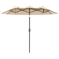 Double Sided Patio Umbrella, 9.7' Large Outdoor Market Umbrella with Push Button Tilt and Crank, 3 Air Vents and 12 Ribs, for Garden, Deck, Pool, Brown