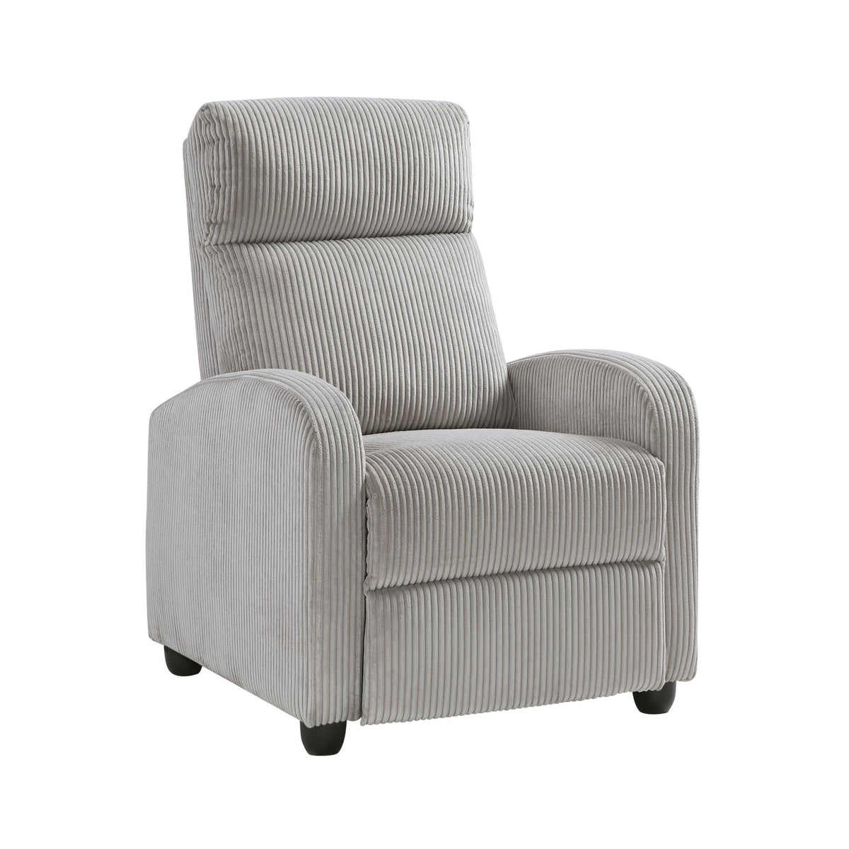 Modern Push Back Recliner Chair Light Gray Soft Corduroy Upholstery Comfort Solid Wood Living Room Furniture 1pc