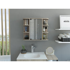 Record Medicine Cabinet, Six External Shelves Mirror, Three Internal Shelves -Light Gray