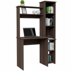 Apex Oak 6-Shelf Writing Desk with Built-in Bookcase