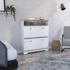 Eternity Shoe Rack, Superior Top, One Open Shelf, Two Extendable Shelves -Light Oak / White