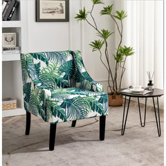 Versatile Upholstered Side Chair, Solid Wood Frame with Recessed Arms, Tapered Front Legs and Flared Back Legs, Foam & Sinuous Springs Cushioned Accent Chair for Entryway Bedroom Dining Room