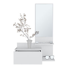 Record 23.6" Wide 3-Tier Shelf Floating Mirror Console Table, Full Extension Drawer White