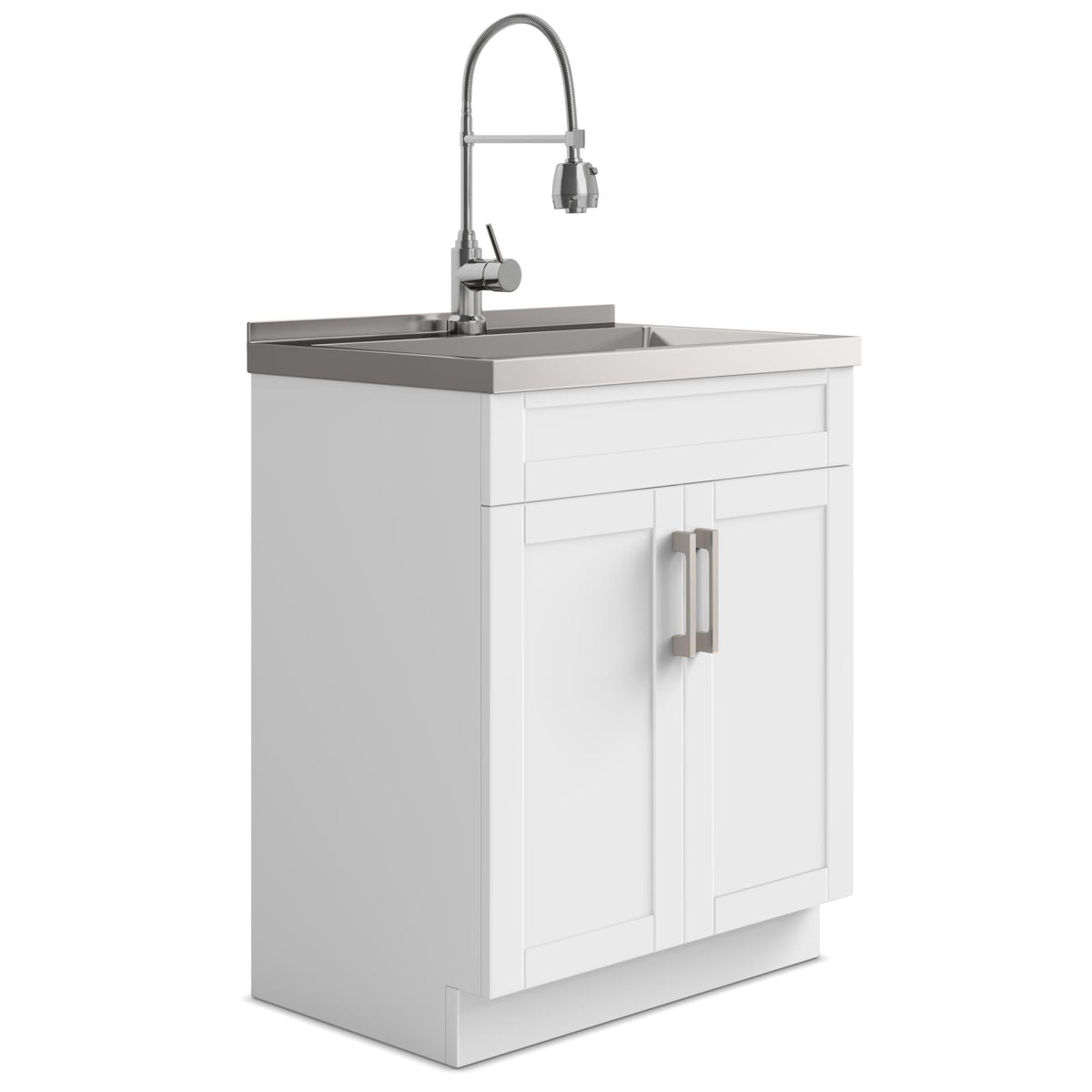 Clytemnestra - Deluxe 28" Laundry Cabinet with Faucet and Stainless Steel Sink - White