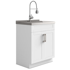 Clytemnestra - Deluxe 28" Laundry Cabinet with Faucet and Stainless Steel Sink - White
