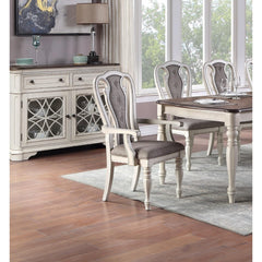 Antique White Set of 2pc Dining Arm Chairs Upholstered Tufted Unique Design Chairs Back Cushion Seat Dining Room