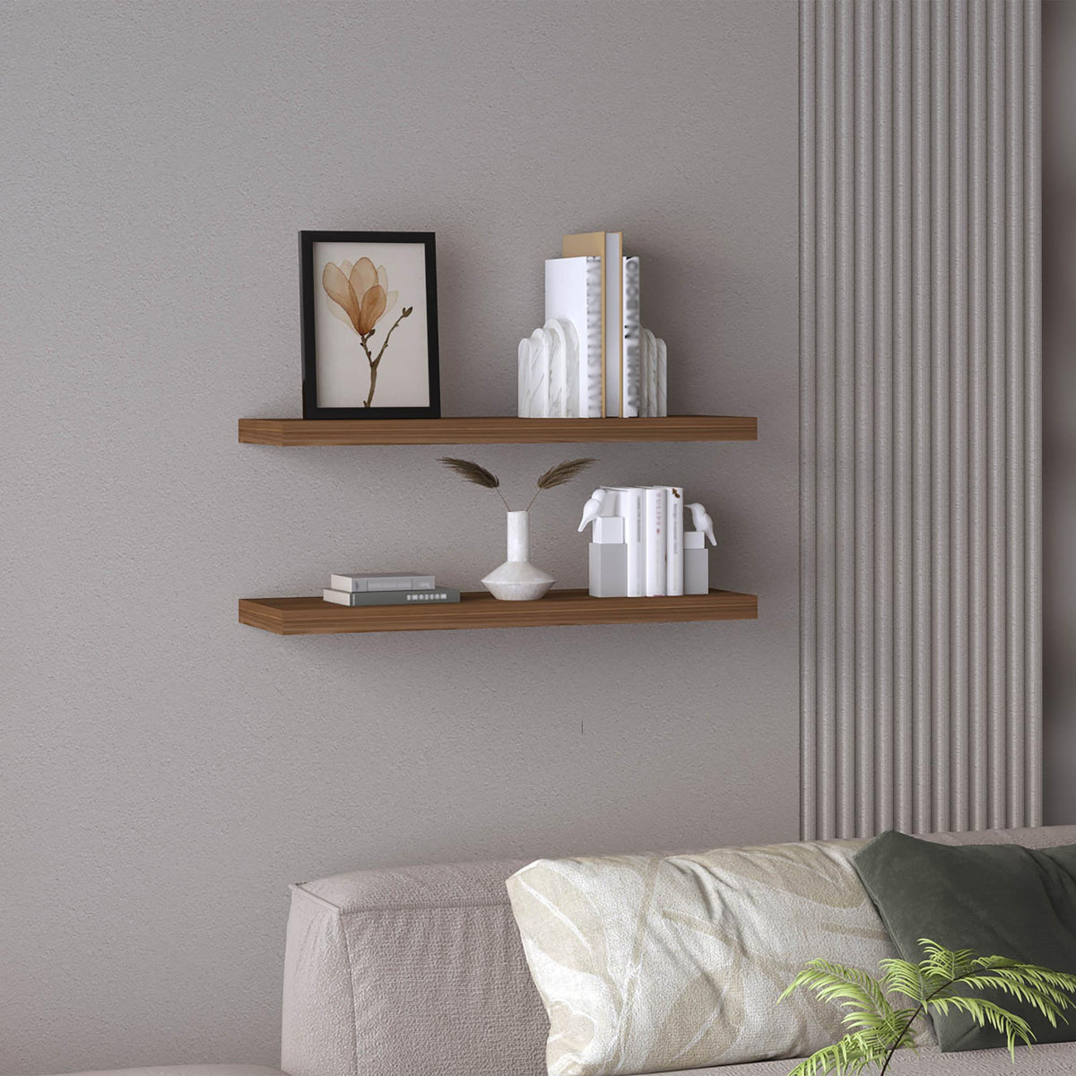Hercules 31.5" Wide Floating Shelves Set of 2, Shelves for Wall Decor for Bedroom, Bathroom Storage Shelves, Book Shelves for Living Room Mahogany