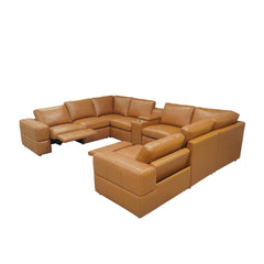 Premium Leather Match Upholstered Large Arms Sectional with Two Recliner Seats