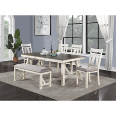 Dining Room Furniture Dining Table White Finish Table w Grey Wooden Top 1pc Rectangular Table with Leaf