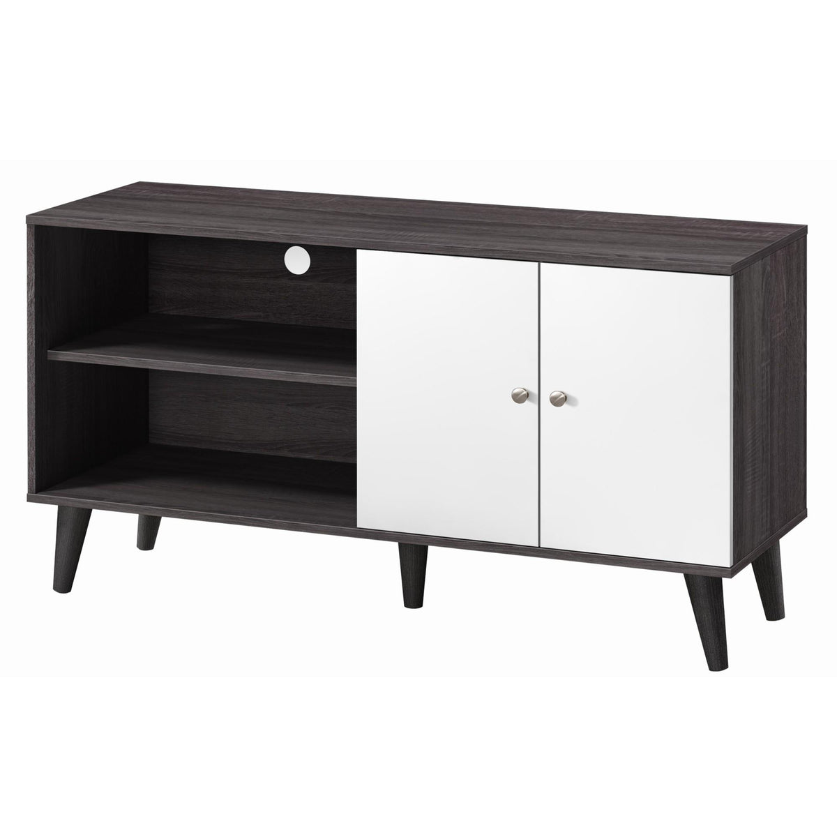 Tale TV Stand for TVs up to 47.3", with 2 Storage Shelves& 1 Cabinet, Modern Entertainment Centre for TV in Living Room in Dark Gray + White