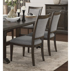 Transitional Brown Gray Side Chairs Set of 2, Fabric Upholstery Seat Back Wooden Dining Furniture