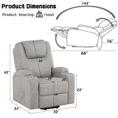 Light Gray Chenille Recliner w/Power Lift & Massage