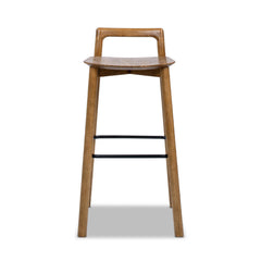 Shangri-La 30" Modern Minimalist Low Back Wood Barstool, Dark Brown Walnut Ash Wood