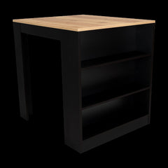 Zenith Kitchen Counter Dining Table ,Two Legs, Three Side Shelves -Black / Pine