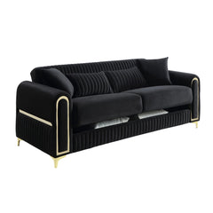Paradise Modern Upholstered Sofa in Black with Solid Birch Wood Frame, Pocket Coil Seating and Gold Stainless Steel Legs