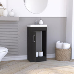 Orestes Bathroom Vanity Sink, Metal Handle, Single Door Cabinet -Black