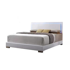 Theseus White Synthetic Leather & White Leg Queen Bed W/Led