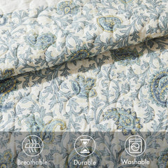 6 Piece Cotton Percale Quilt Set with Throw Pillows Aqua King/Cal King