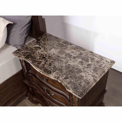 Traditional Style 1pc Nightstand Marble Top Dovetail Drawers Ball Bearing Glide Brown Cherry Finish Bedroom Furniture