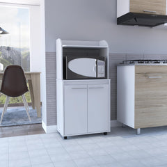 Armageddon Kitchen Kart, Double Door Cabinet, One Open Shelf, Two Interior Shelves -White