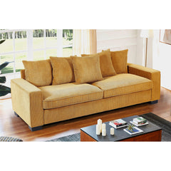 Odysseus Corduroy Sofa with 5 Matching Toss Pillows, Sleek Design, Spacious and Comfortable 3 Seater Couch for Modern Living Room, Large, Ginger