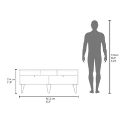 Jason 54" Wide Two-Door Cabinet Tv Stand with Pull Down doors, Three Shelves, Cable Management White - Naturla Oak