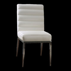 White Leatherette Metal frame 2pcs Side Chairs, Dining Room Furniture Plush Cushion Padded Seat Dining Chair Contemporary Style