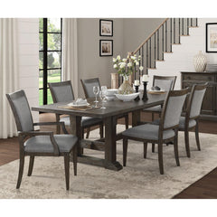 Transitional Brown Gray Side Chairs Set of 2, Fabric Upholstery Seat Back Wooden Dining Furniture