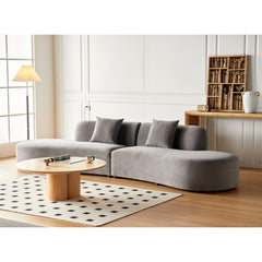 132" Curved Sofa with Throw Pillows, 6 Seater Luxury Velvet Couch with Half Moon Design and High-Density Foam, Ideal for Modern Living Room, Office & Apartment, Grey