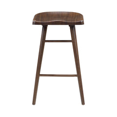 Brown Finish Bar Stools Set of 2 Saddle Seat Sturdy Wood Frame Furniture Classic Aesthetic Ergonomic Design Pub Height Stools