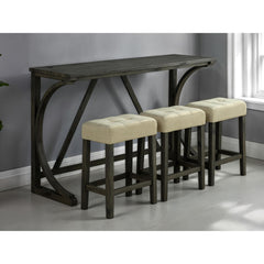 Modern Brown Dining Table W USB 3x Stools Biscuit-Tufted Seat Cushion Beige 3pc Dining Table Set